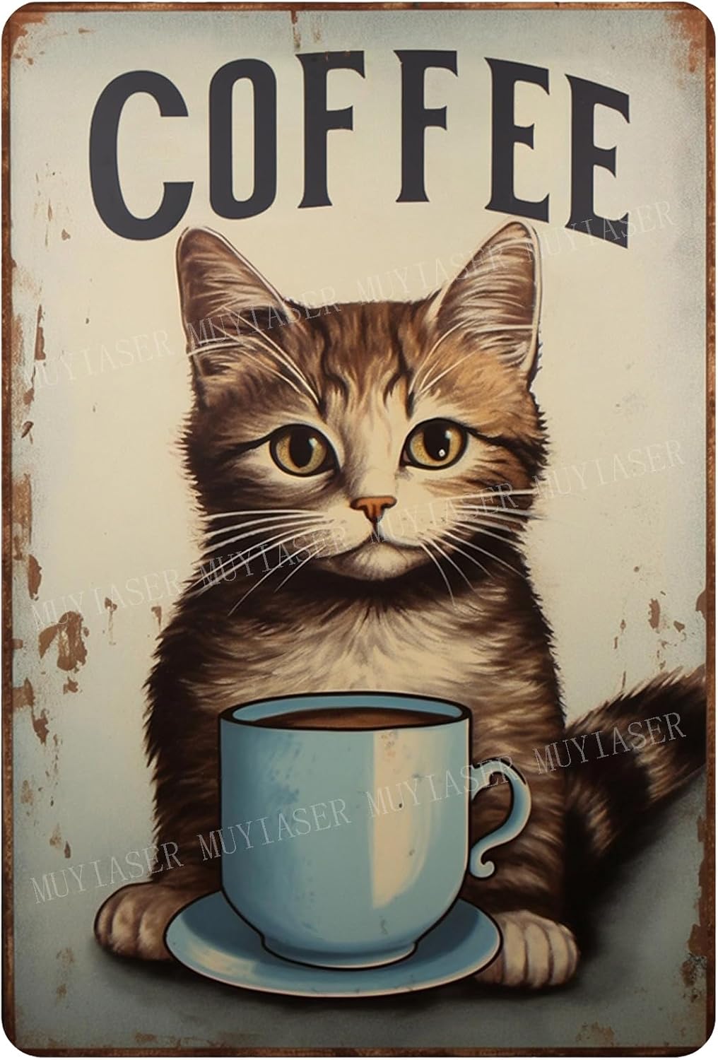 Home Bar And Coffee - Metalowe Tabliczki Kot Kawa Retro Szyld