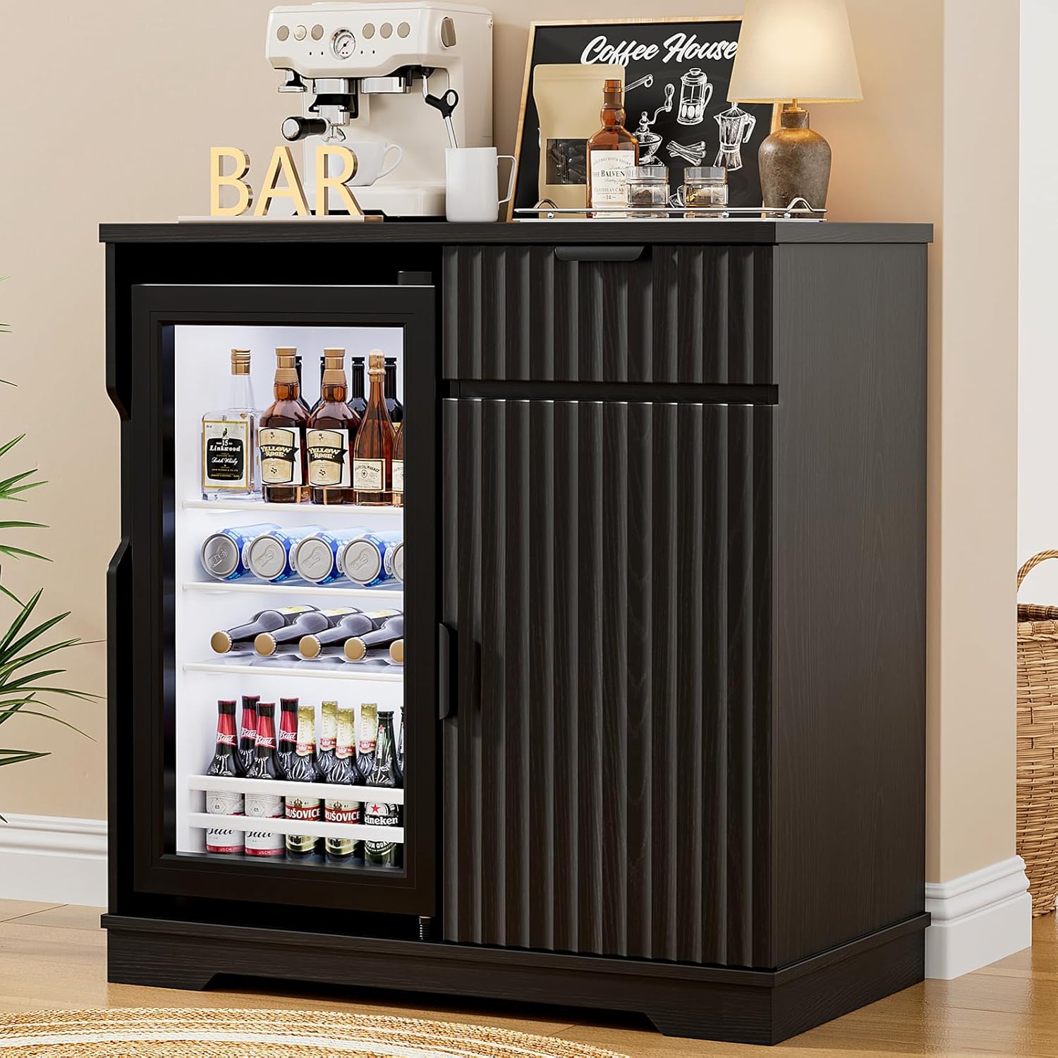 Home Bar And Fridge - Szafka barowa z karbowaną obudową, mini