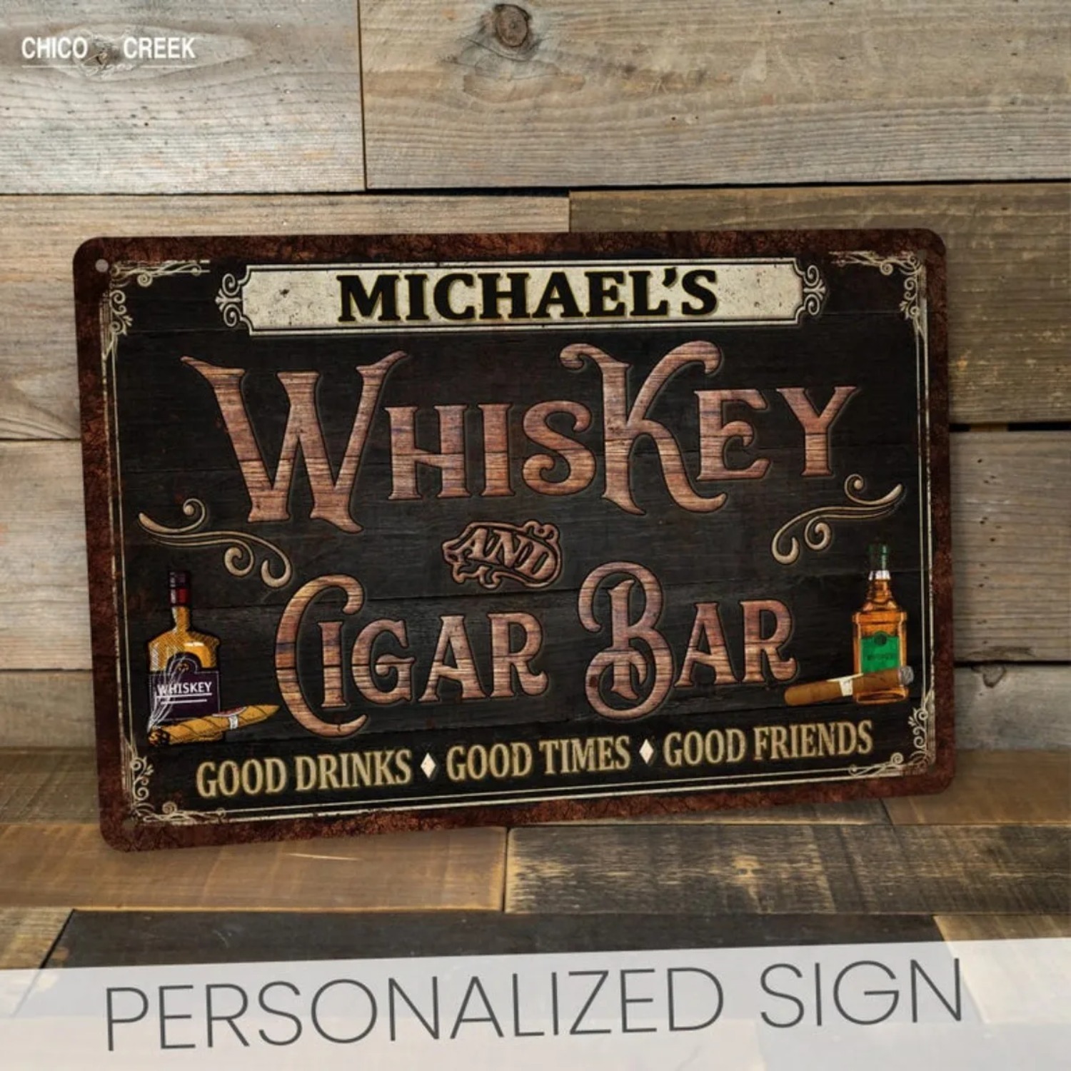 Home Bar Signs - Spersonalizowany, vintage'owy szyld barowy na whisky
